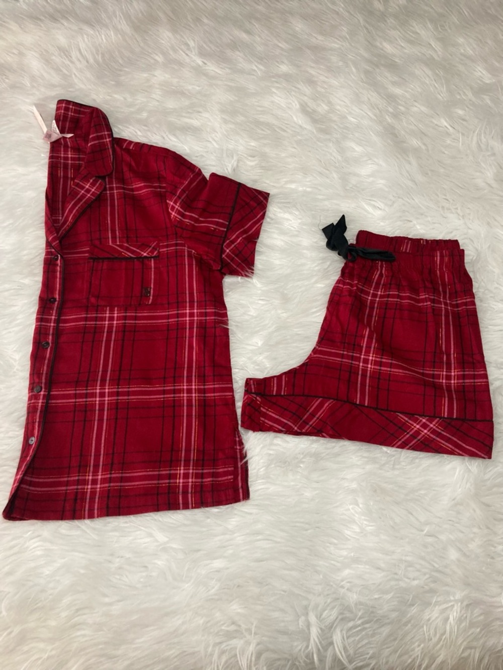Victoria's Secret Red Plaid Short Sleeve Kids Pajama Set with Shorts